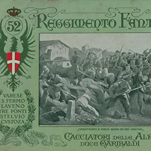 Postcard commemorating the 52 Infantry Regiment "Cacciatori delle Alpi" (Hunters of the Alps)