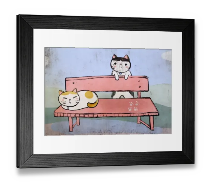 Framed Print : Cats on the bench