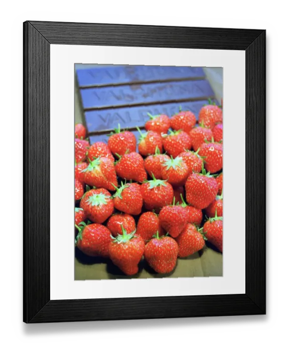 Framed Print : Strawberries with dark Valrhona chocolate