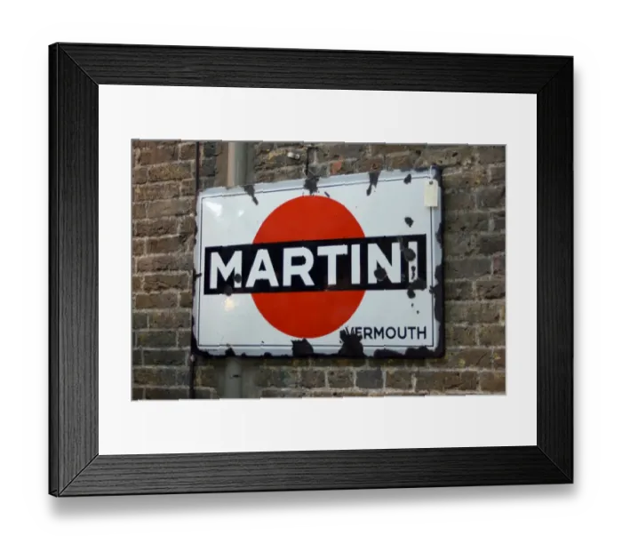 Framed Print : Old metal Martini sign at Spitalfields Market, London Framed Print : Old metal Martini sign at Spitalfields Market, London