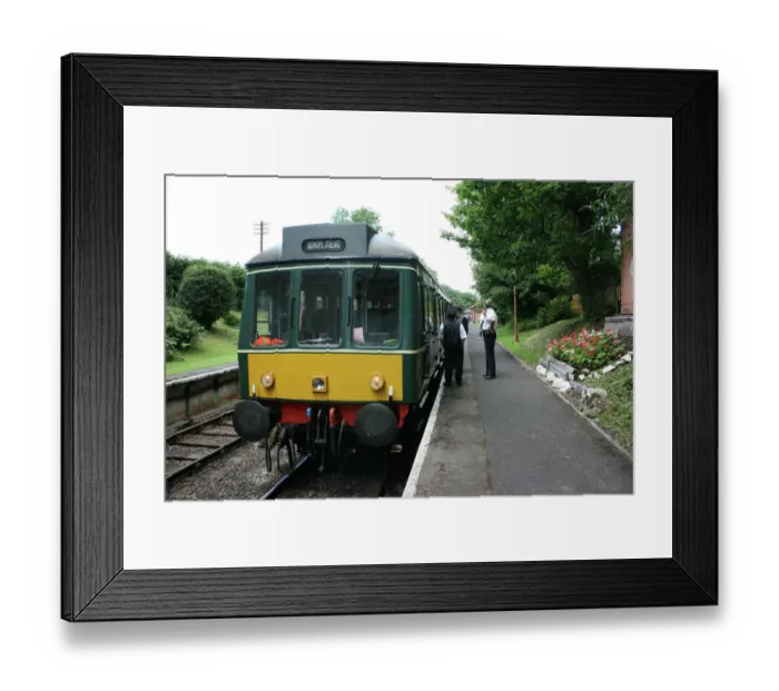 Framed Print : Diesel rail car at Crowcombe Heathfield station, Somerset, UK