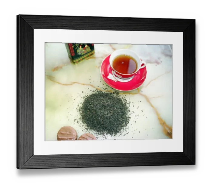 Framed Print : Cup of black tea with chocolate biscuits Framed Print : Cup of black tea with chocolate biscuits