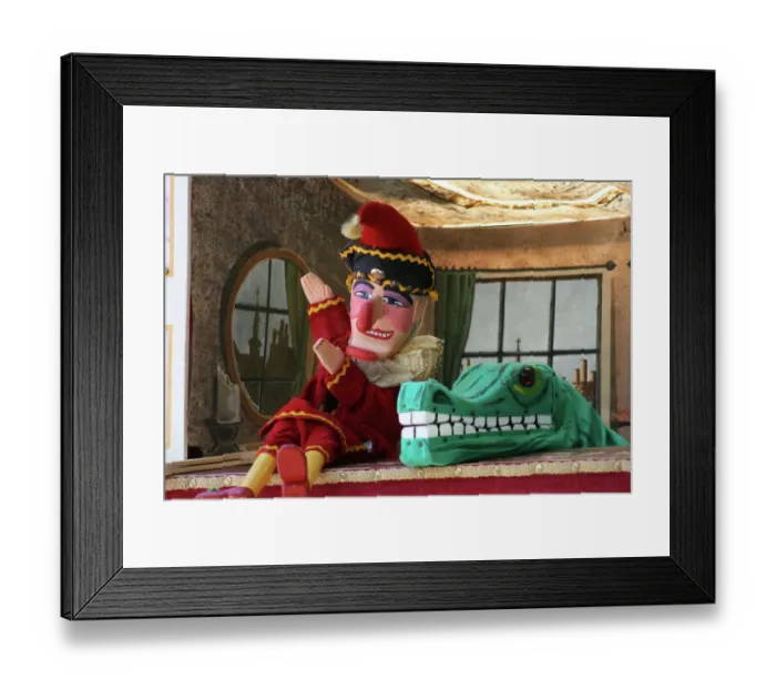 Framed Print : Mr Punch and the crocodile