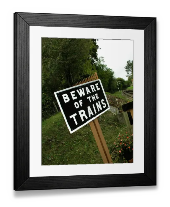 Framed Print : Beware of the trains Crowcombe Heathfield station, West Somerset Railway