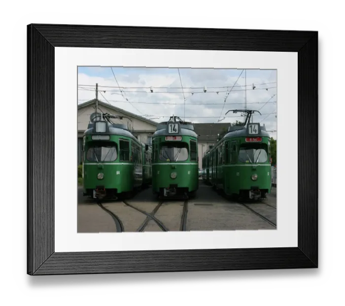 Framed Print : Swiss trams at BVB M-Parc depot, Basel, Switzerland