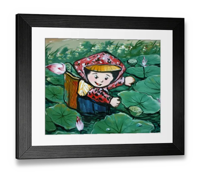 Framed Print : Taiwanese child in lily pond Framed Print : Taiwanese child in lily pond