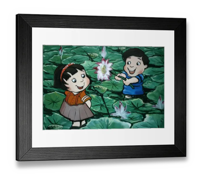 Framed Print : Taiwanese children in lily pond