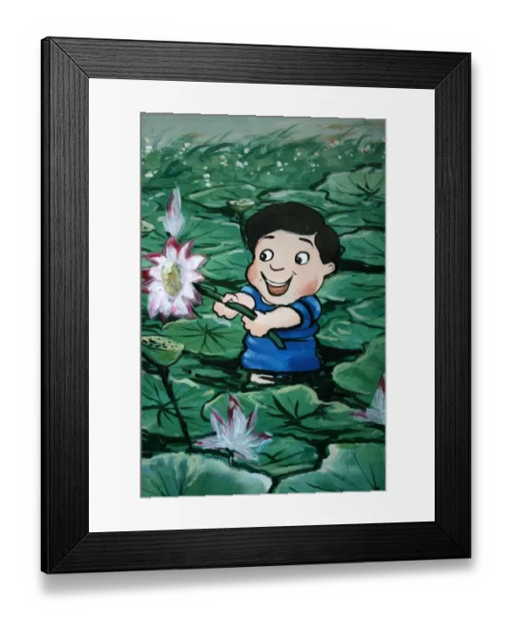 Framed Print : Taiwanese boy in lily pond Framed Print : Taiwanese boy in lily pond