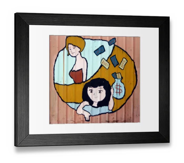 Framed Print : Money girls, Taiwanese graffiti, Taipei, Taiwan Framed Print : Money girls, Taiwanese graffiti, Taipei, Taiwan