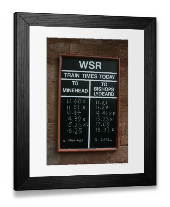 Framed Print : WSR train timetable Framed Print : WSR train timetable