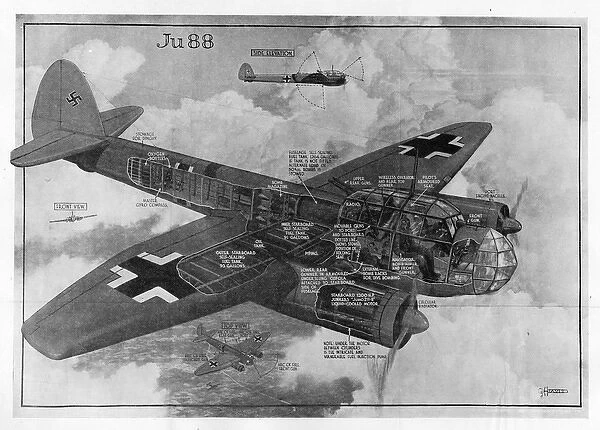 Junkers Ju88K cutaway drawing by George H Davis