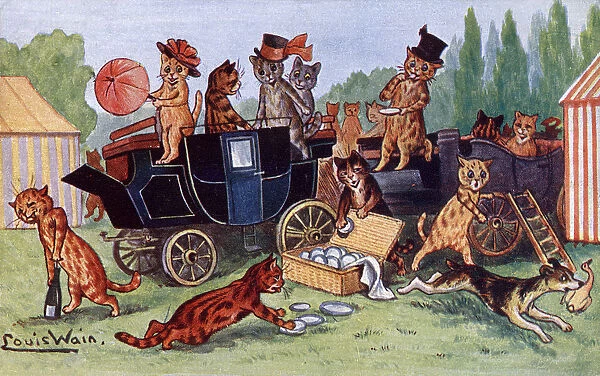 Lunch at the Races - Louis Wain postcard
