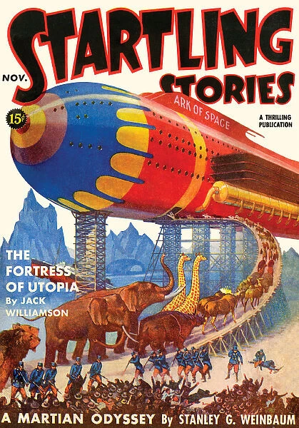 Startling Stories scifi magazine cover, THE FORTRESS OF UTOPIA