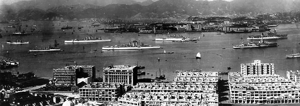 View of Hong Kong harbour, with ships and buildings