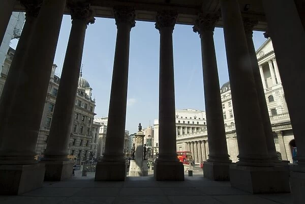 Bank of England seen from the steps of the Royal Exchange, City of London