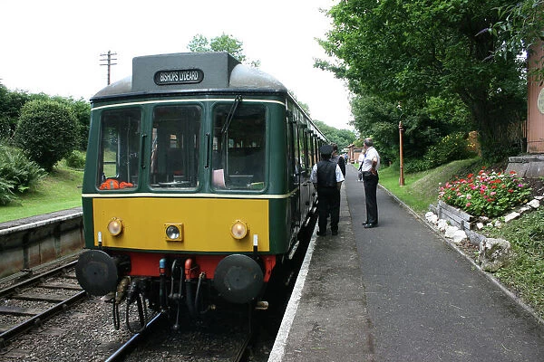 Diesel rail car at Crowcombe Heathfield station, Somerset, UK