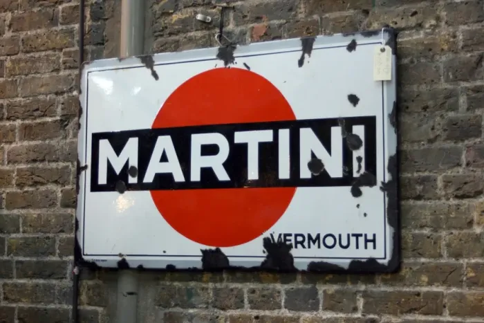 Framed Print : Old metal Martini sign at Spitalfields Market, London Framed Print : Old metal Martini sign at Spitalfields Market, London