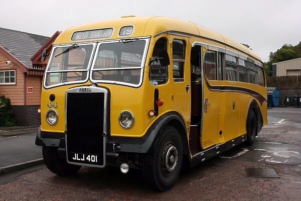 Vintage bus at Bishops Lydeard station, Somerset, UK