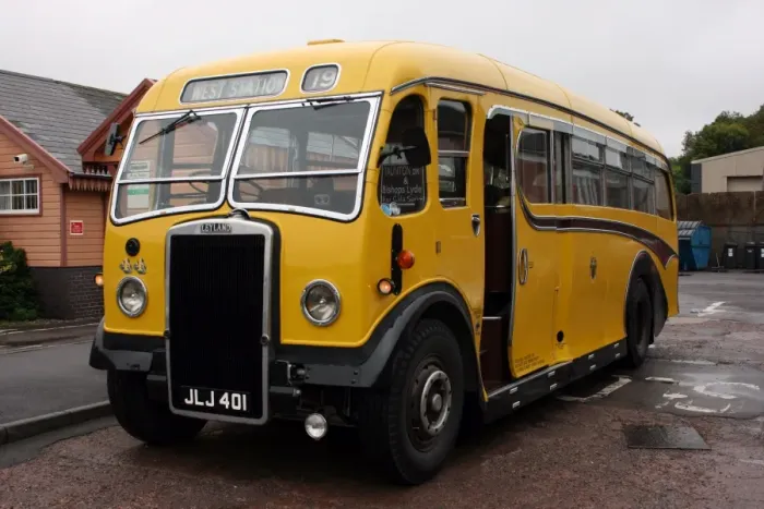 Framed Print : Vintage bus at Bishops Lydeard station, Somerset, UK Framed Print : Vintage bus at Bishops Lydeard station, Somerset, UK