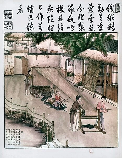 CHINA: SILK MANUFACTURE. Chinese women reeling silk. Chinese print, 1689