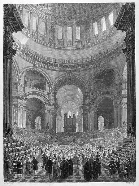 LONDON: ST. PAUL S. Interior of St. Pauls Cathedral, London. Steel engraving, 19th century