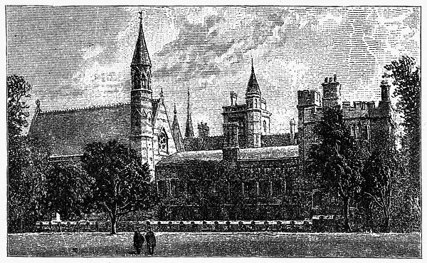 OXFORD: BALLIOL CHAPEL. View of Balliol Chapel, Balliol College, on the campus of Oxford University, Oxford, England. Wood engraving, English, c1885