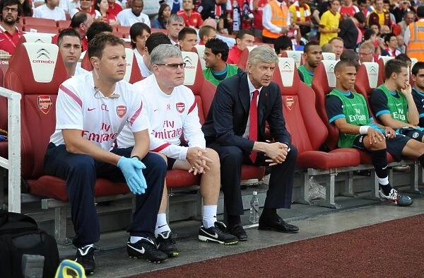 Arsene Wenger with Assistants Pat Rice and Colin Lewin during Arsenal's Emirates Cup Match against Boca Juniors (2011-12)