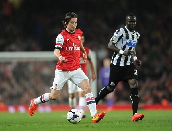 Rosicky Outpaces Tiote: Intense Moment from Arsenal vs. Newcastle United, Premier League 2013-2014