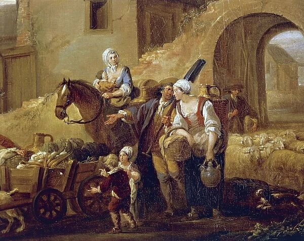 France, Valenciennes, Four moments in the day, the morning, peasants leaving the farm