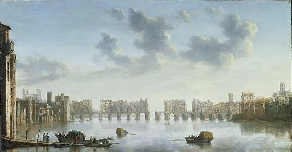 United Kingdom, London, Old London Bridge, from northern bank by Claude de Jongh, 1650