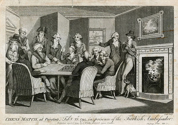 Chess match at Parsloe s, 23 February 1794, in the presence of the Turkish ambassador (engraving)