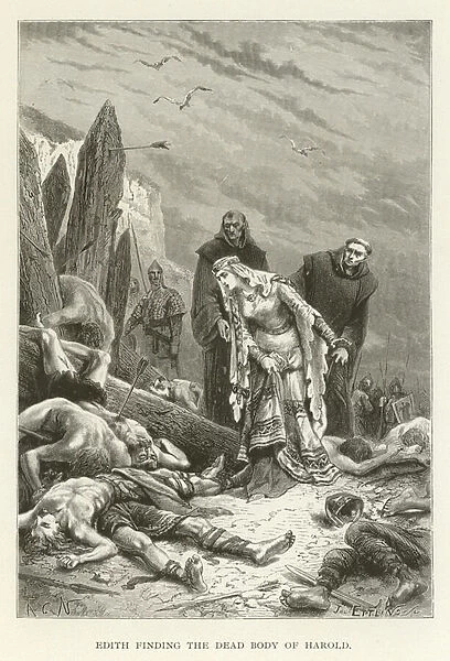 Edith finding the dead body of Harold (engraving)