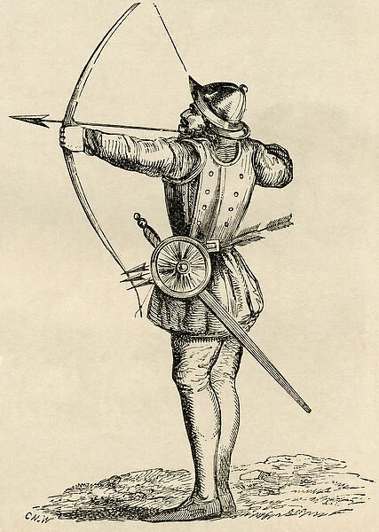 English archer shooting a longbow, from The Worlds Inhabitants by G