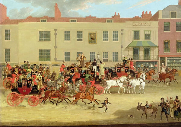 The North Country Mails at the Peacock, Islington, 1821 (oil on canvas)