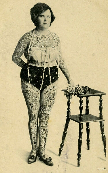 Portrait of Anni Frank, The Tattooed Lady, c. 1910 (b  /  w photo)