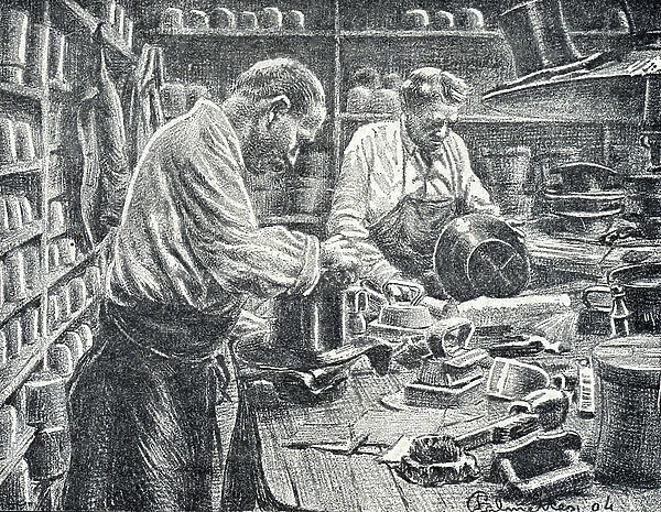 Silk Top hats manufactury Engraving from Pierre Calmette Private Collection