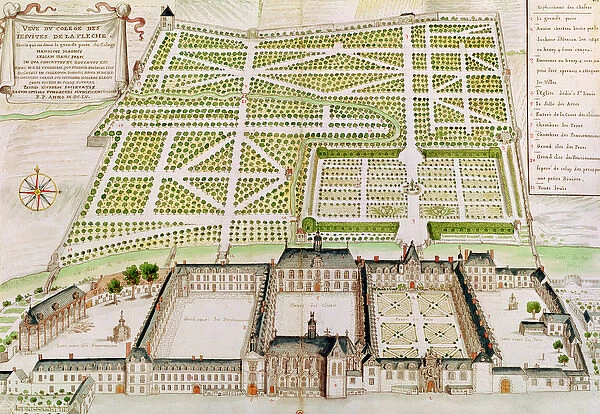 View of the Jesuit College in La Fleche, 1655 (coloured engraving)