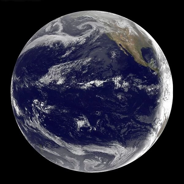 Satellite image of Earth centered over the Pacific Ocean