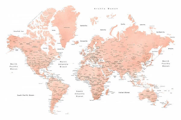 Rose gold world map with cities, Hadi