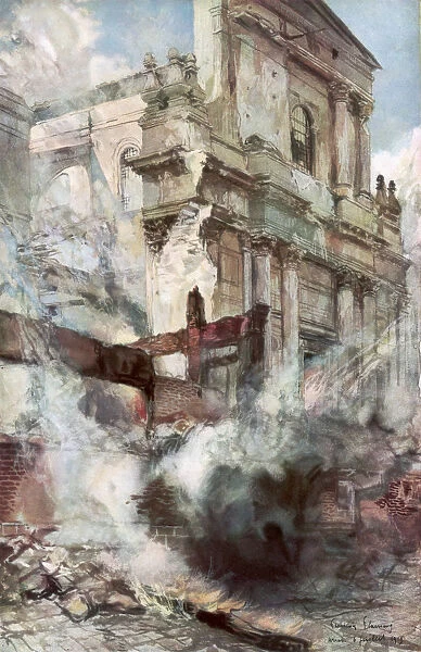 Arras Cathedral on Fire, France, 6 July 1915, (1926). Artist: Francois Flameng