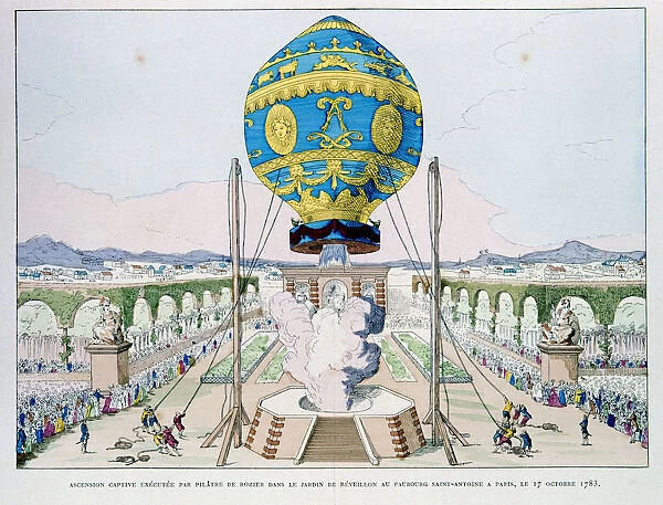 Ascent in captive hot air balloon made by Pilatre de Rozier, Paris, 11 October 1783 (1887)