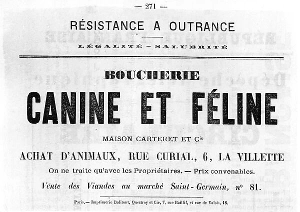 Boucherie Canine et Feline, from French Political posters of the Paris Commune, May 1871
