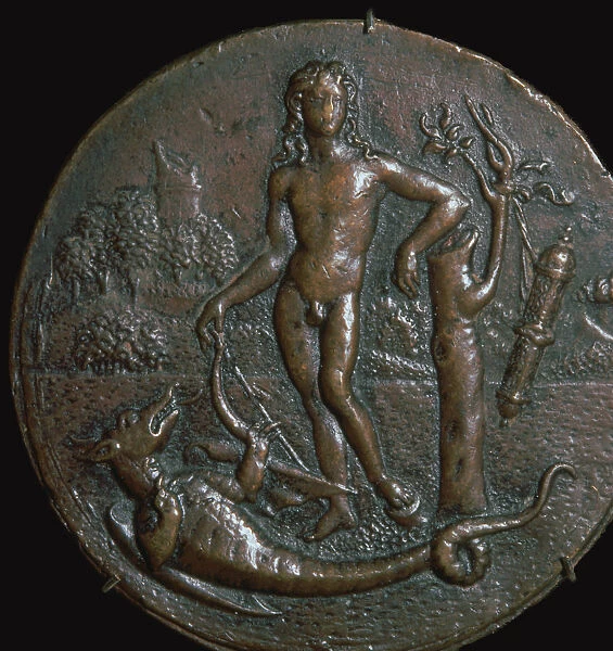 Bronze medallion of the Greek god Apollo and the serpent Python, 15th century. Artist: Antonio de Brescia