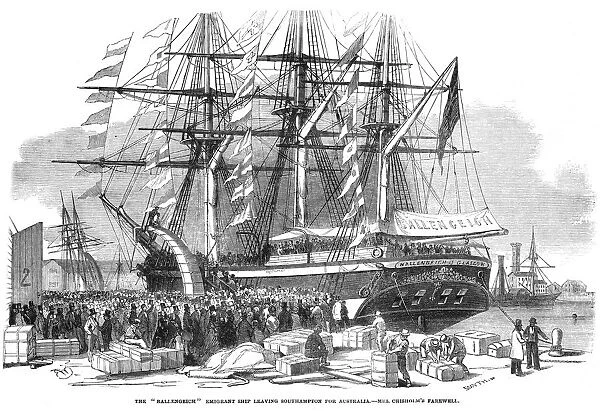 Caroline Chisholm addressing a crowd from the emigrant ship Ballengeich, 1852