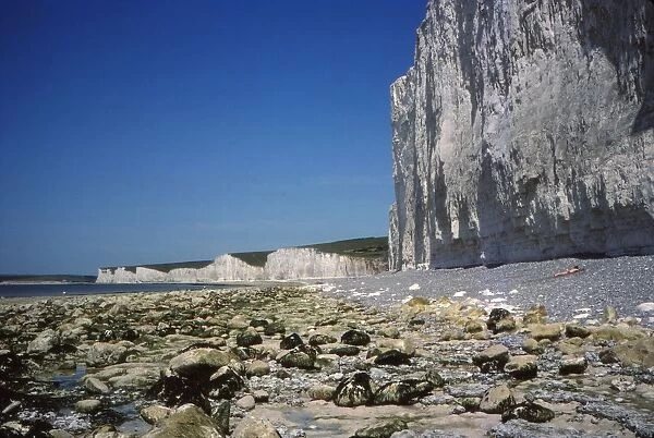 Chalk Cliffs and Beach, looking West, Birling Gap, Sussex, 20th century. Artist: CM Dixon