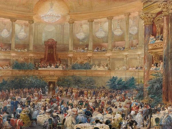 The dinner at Versailles in the presence of Napoleon III, 1854. Creator: Lami, Eugene Louis