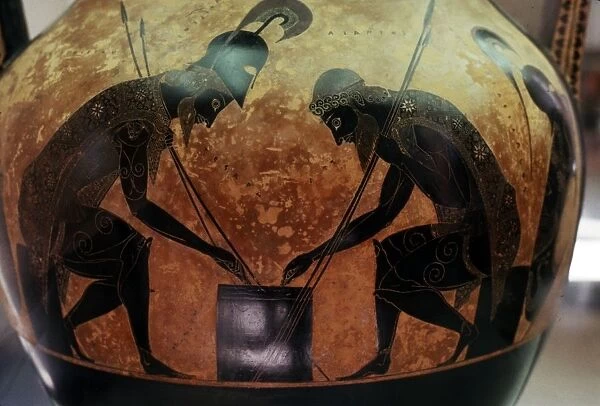 Greek Amphora, detail of Achilles and Ajax playing a game, c6th century BC. Artist: Exekias