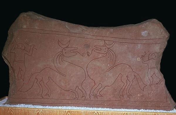 Iron age stela of two horses fighting, 5th century