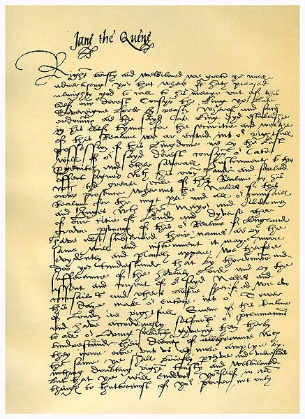 Letter from Lady Jane Grey to William Parr, 10th July 1553. Artist: Lady Jane Grey