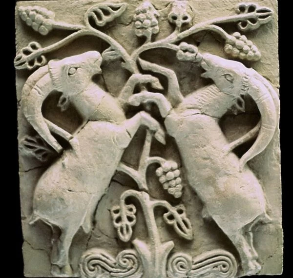 Limestone plaque with two deer, from Susa, Iran